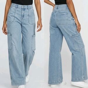 Democracy Jeans Womens 12 Blue Wide Leg Cargo Pockets Stretch Skater Streetwear